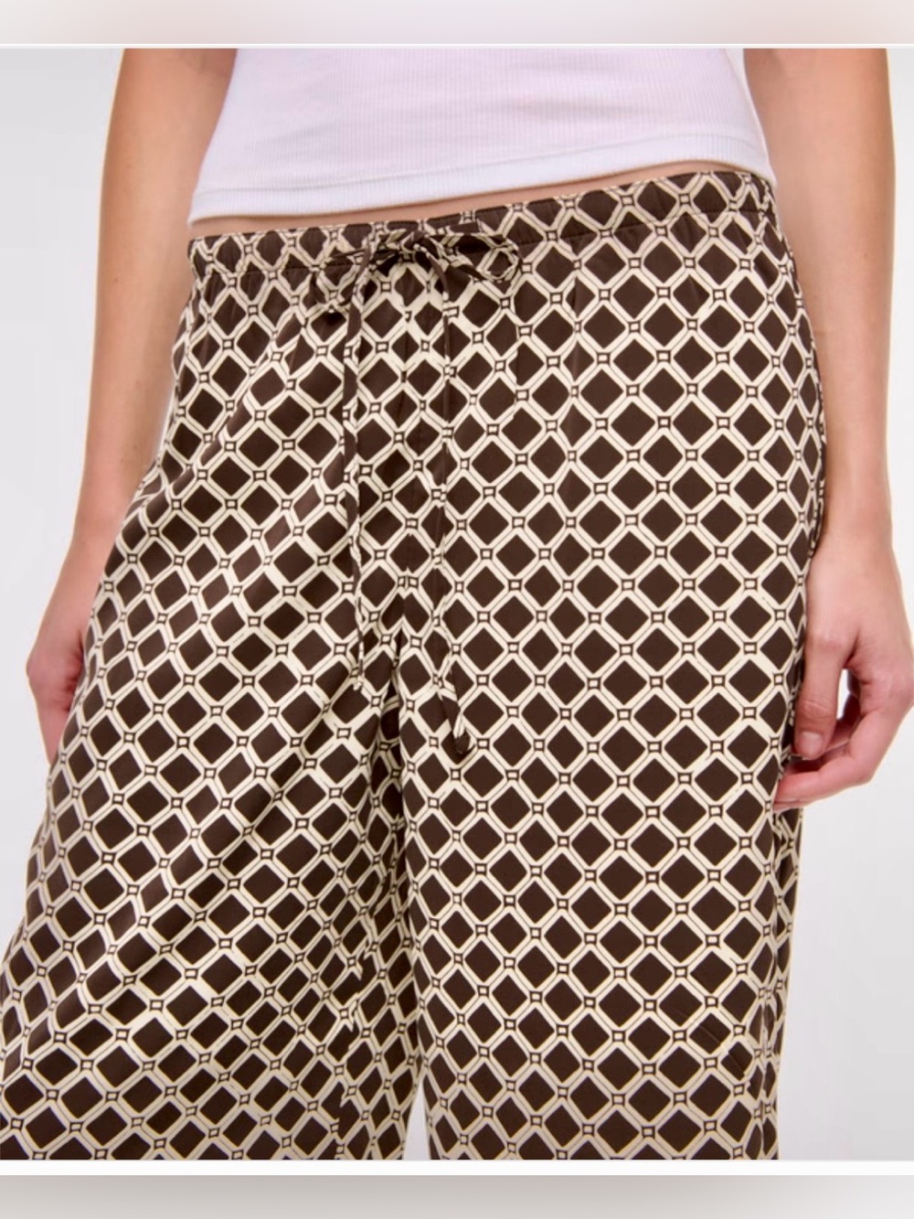 NWT Abercrombie & Fitch Wide Leg Pull-on Pants Brown Ivory sz L - Picture 2 of 14